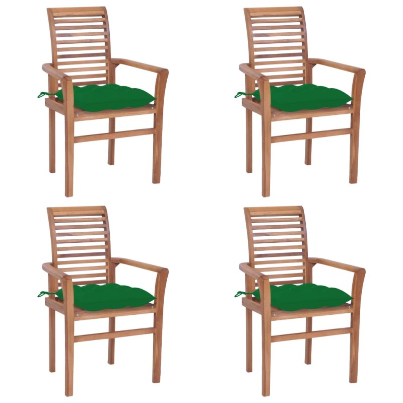 vidaXL Sillas de comedor 4 uds madera maciza de teca con cojines verde