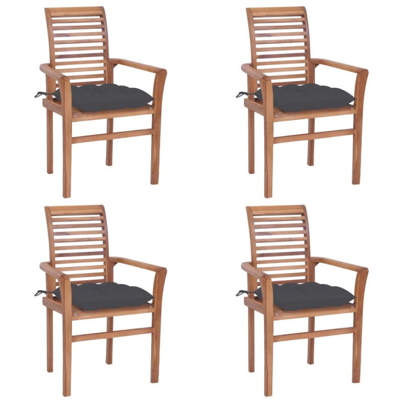 vidaXL Sillas de comedor 4 uds madera teca con cojines gris antracita vidaXL Sillas de comedor 4 uds madera teca con cojines gris antracita