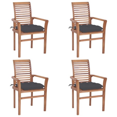 vidaXL Sillas de comedor 4 uds madera teca con cojines gris antracita