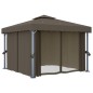 vidaXL Cenador con cortina y tira de luz LED aluminio taupé 3x3 m vidaXL Cenador con cortina y tira de luz LED aluminio taupé 3x3 m