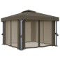 vidaXL Cenador con cortina y tira de luz LED aluminio taupé 3x3 m vidaXL Cenador con cortina y tira de luz LED aluminio taupé 3x3 m