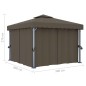 vidaXL Cenador con cortina y tira de luz LED aluminio taupé 3x3 m vidaXL Cenador con cortina y tira de luz LED aluminio taupé 3x3 m
