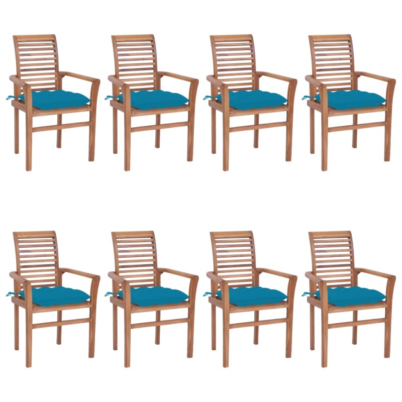 vidaXL Sillas de comedor 8 uds madera de teca con cojines azul claro