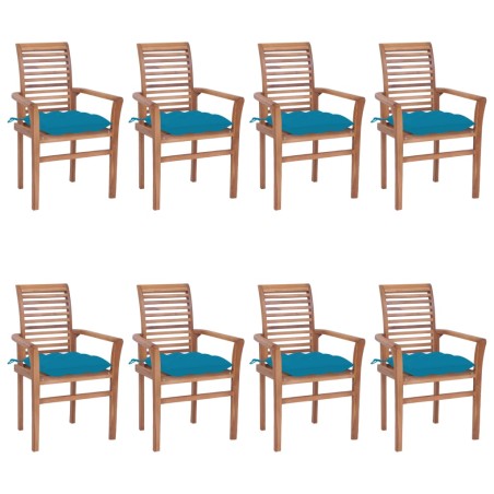 vidaXL Sillas de comedor 8 uds madera de teca con cojines azul claro