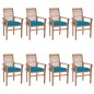 vidaXL Sillas de comedor 8 uds madera de teca con cojines azul claro