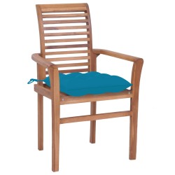 vidaXL Sillas de comedor 8 uds madera de teca con cojines azul claro