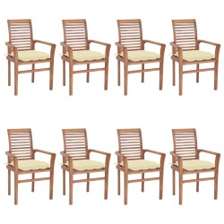 vidaXL Sillas de comedor 8 uds madera de teca con cojines crema blanco