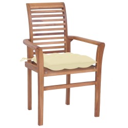 vidaXL Sillas de comedor 8 uds madera de teca con cojines crema blanco