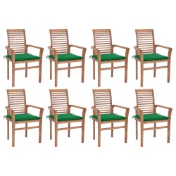 vidaXL Sillas de comedor 8 unidades madera de teca con cojines verdes
