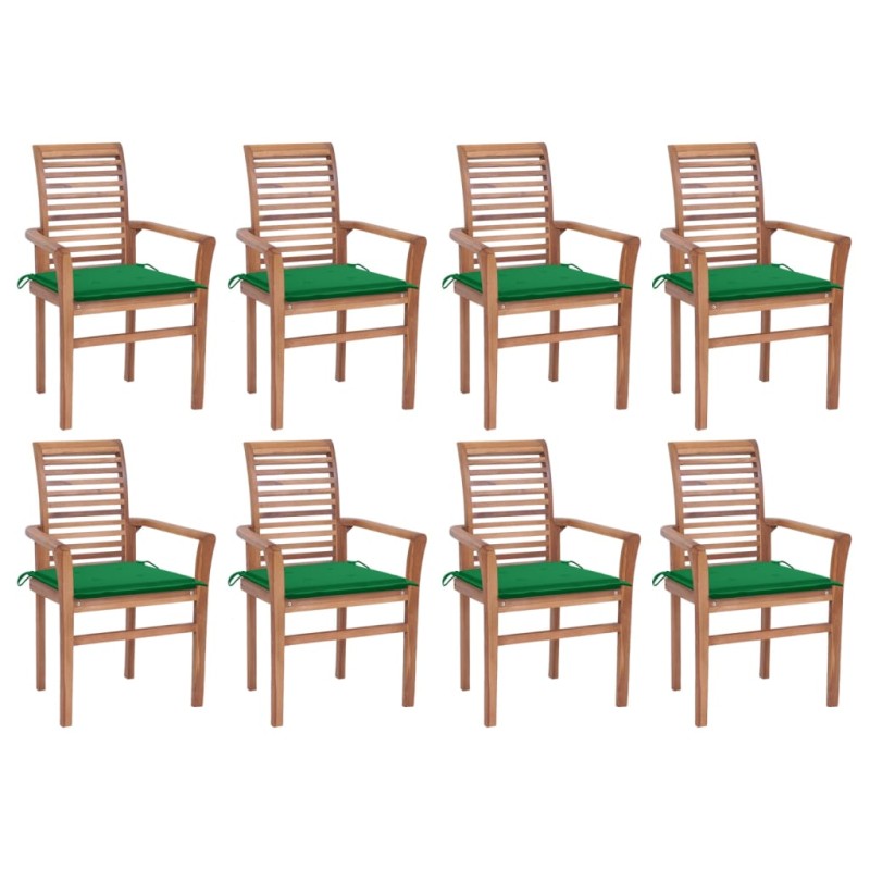 vidaXL Sillas de comedor 8 unidades madera de teca con cojines verdes vidaXL Sillas de comedor 8 unidades madera de teca con cojines verdes