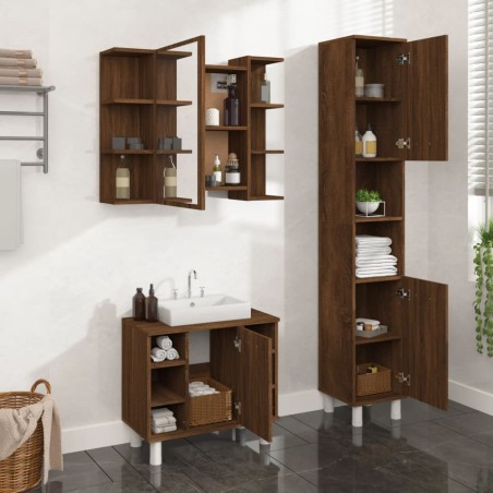 vidaXL Set de muebles de baño 3 pzas madera contrachapada roble marrón