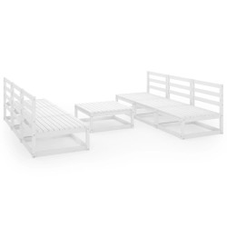 vidaXL Set de salón de jardín de 7 pzas blanco madera maciza de pino