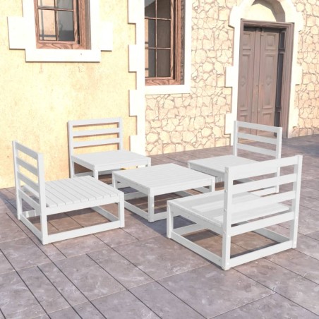 vidaXL Set de salón de jardín de 5 pzas blanco madera maciza de pino