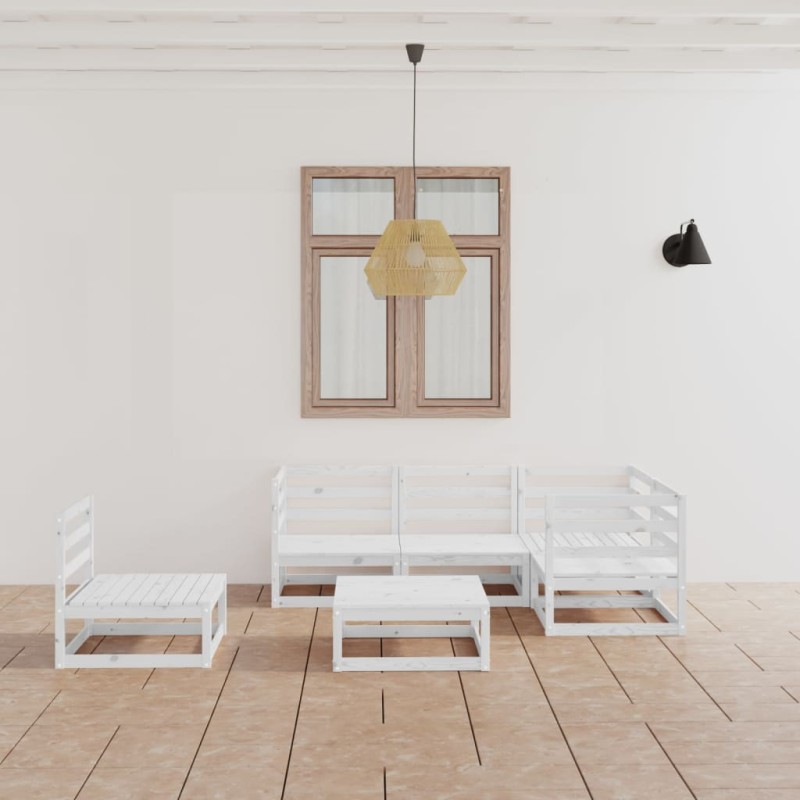 vidaXL Set de salón de jardín de 6 piezas blanco madera maciza de pino vidaXL Set de salón de jardín de 6 piezas blanco madera maciza de pino