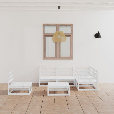 vidaXL Set de salón de jardín de 6 piezas blanco madera maciza de pino 