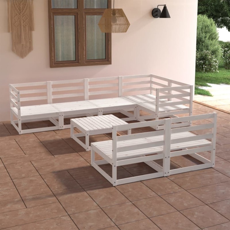 vidaXL Set de salón de jardín de 8 piezas blanco madera maciza de pino vidaXL Set de salón de jardín de 8 piezas blanco madera maciza de pino