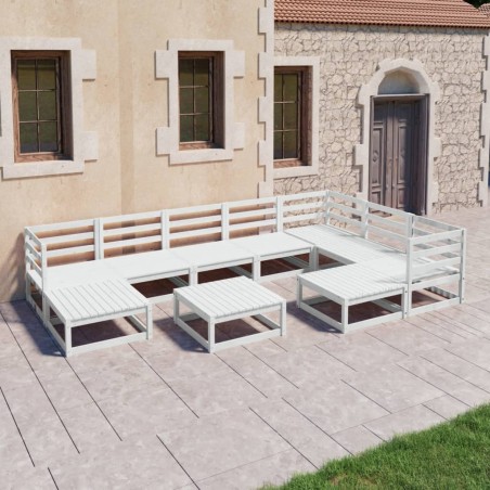 vidaXL Set de salón de jardín de 10 piezas blanco madera maciza pino