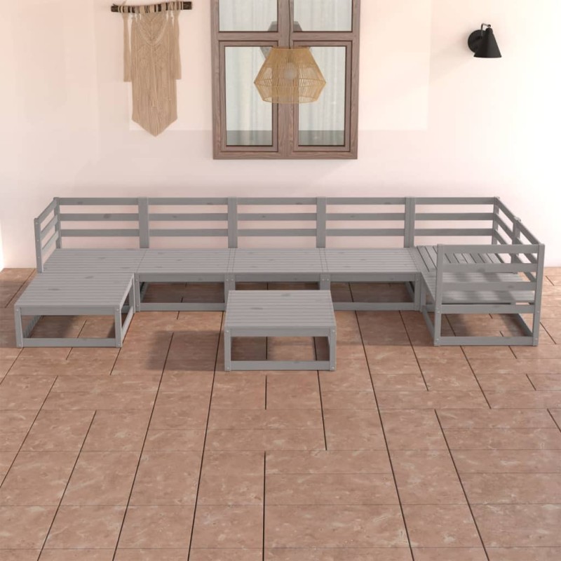 vidaXL Muebles de jardín 8 piezas gris madera de pino maciza vidaXL Muebles de jardín 8 piezas gris madera de pino maciza