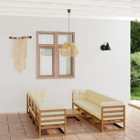 vidaXL Juego de muebles de jardín 9 pzas y cojines madera pino maciza