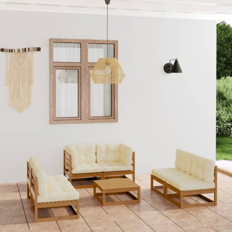 vidaXL Juego de muebles de jardín 7 pzas y cojines madera pino maciza