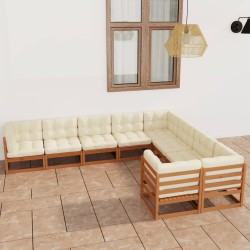 vidaXL Set de muebles de jardín 9 pzs cojines madera pino marrón miel