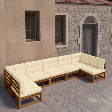 vidaXL Set de muebles de jardín 7 pzs cojines madera pino marrón miel