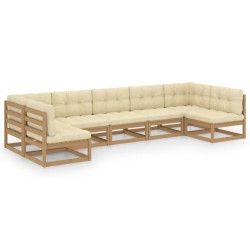 vidaXL Set de muebles de jardín 7 pzs cojines madera pino marrón miel