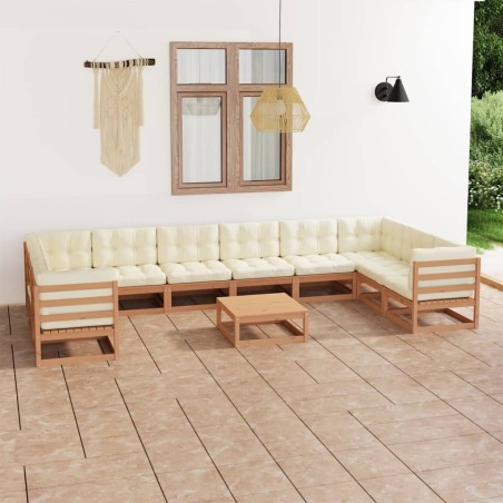 vidaXL Set de muebles de jardín 11 pzs cojines madera pino marrón miel