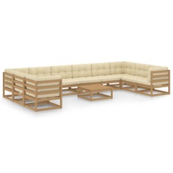 vidaXL Set de muebles de jardín 11 pzs cojines madera pino marrón miel