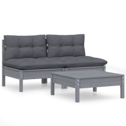 vidaXL Muebles de jardín 3 pzas con cojines antracita madera de pino