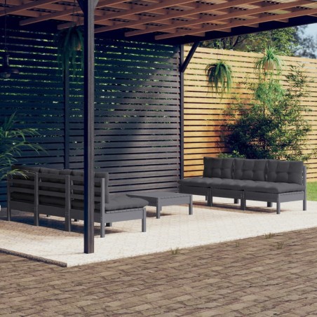 vidaXL Muebles de jardín 7 pzas con cojines antracita madera de pino