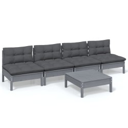 vidaXL Muebles de jardín 5 pzas con cojines antracita madera de pino