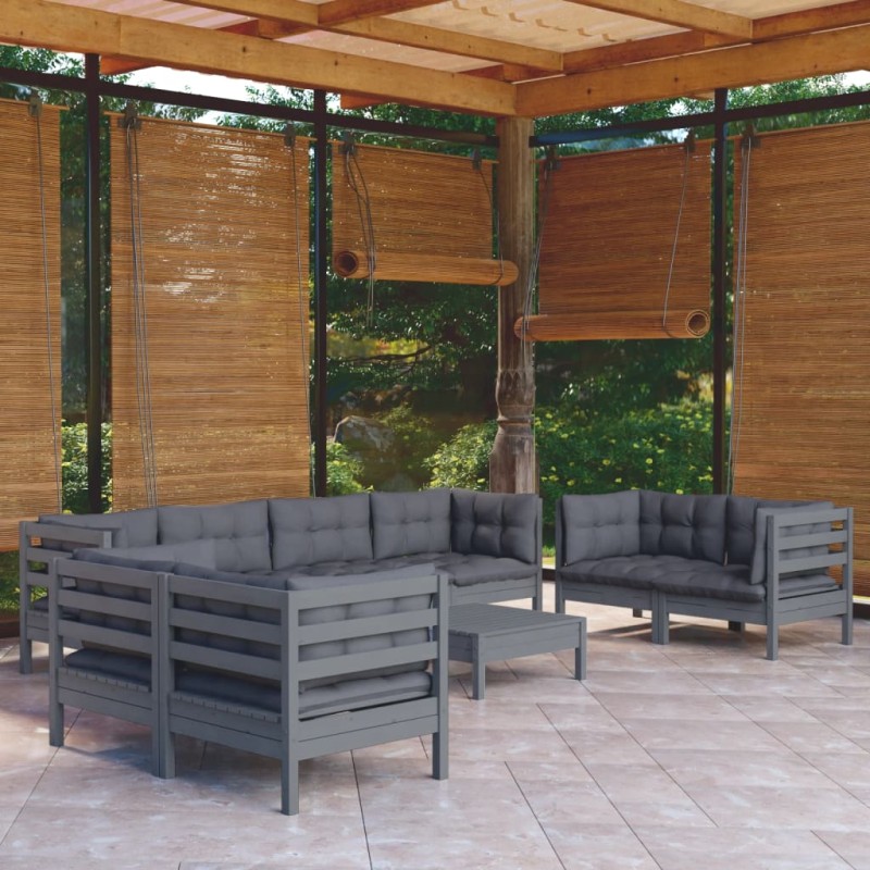 vidaXL Juego de muebles de jardín 9 pzas y cojines madera maciza pino vidaXL Juego de muebles de jardín 9 pzas y cojines madera maciza pino