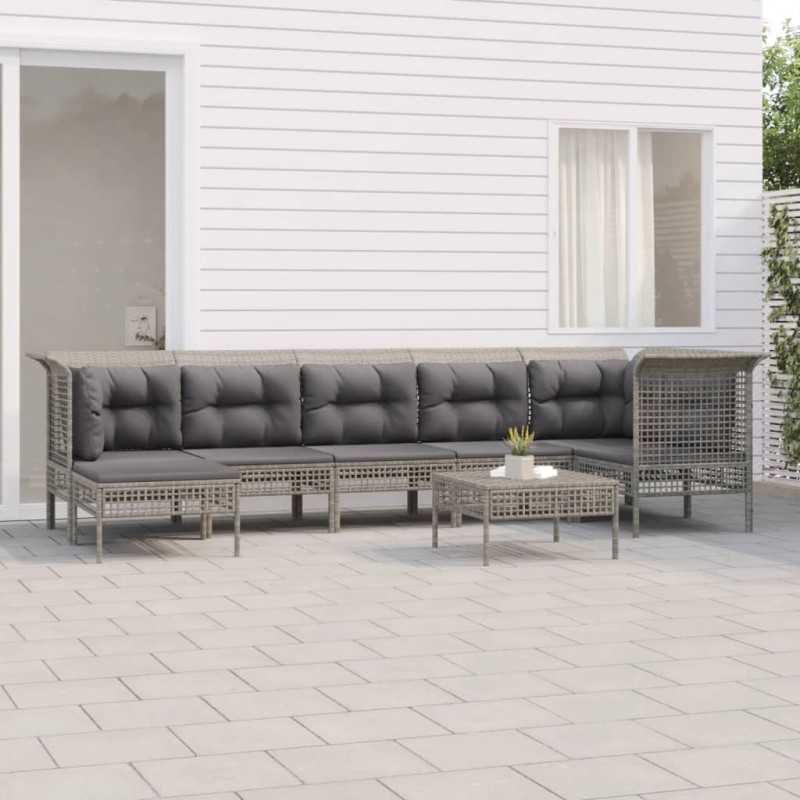 vidaXL Set de muebles de jardín 8 pzas y cojines ratán sintético gris vidaXL Set de muebles de jardín 8 pzas y cojines ratán sintético gris