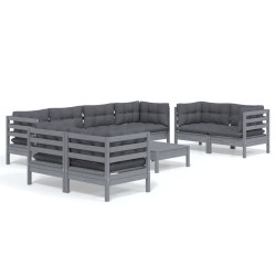 vidaXL Juego de muebles de jardín 9 pzas y cojines madera maciza pino