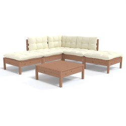 vidaXL Muebles de jardín 6 pzas y cojines madera de pino marrón miel