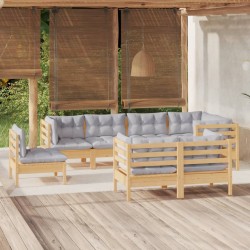 vidaXL Juego de muebles de jardín 8 pzas y cojines madera maciza pino