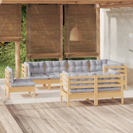 vidaXL Juego de muebles de jardín 8 pzas y cojines madera maciza pino