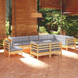 vidaXL Juego de muebles de jardín 10 pzas y cojines madera maciza pino