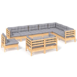 vidaXL Juego de muebles de jardín 10 pzas y cojines madera maciza pino