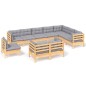 vidaXL Juego de muebles de jardín 10 pzas y cojines madera maciza pino vidaXL Juego de muebles de jardín 10 pzas y cojines madera maciza pino
