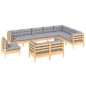 vidaXL Juego de muebles de jardín 10 pzas y cojines madera maciza pino vidaXL Juego de muebles de jardín 10 pzas y cojines madera maciza pino