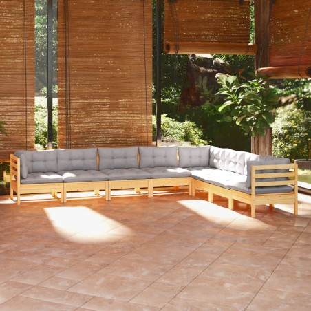 vidaXL Juego de muebles de jardín 8 pzas y cojines madera maciza pino