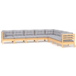 vidaXL Juego de muebles de jardín 8 pzas y cojines madera maciza pino