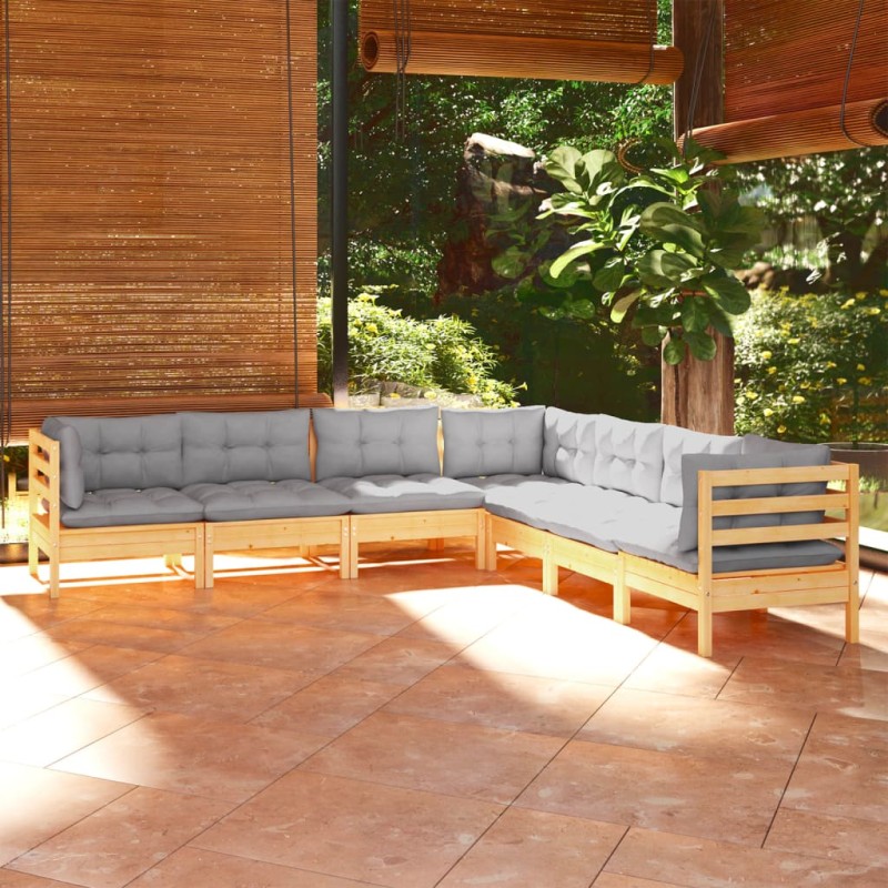 vidaXL Juego de muebles de jardín 7 pzas y cojines madera maciza pino vidaXL Juego de muebles de jardín 7 pzas y cojines madera maciza pino