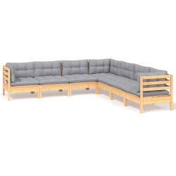 vidaXL Juego de muebles de jardín 7 pzas y cojines madera maciza pino