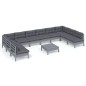 vidaXL Muebles de jardín 11 pzas y cojines gris madera maciza de pino