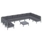 vidaXL Muebles de jardín 11 pzas y cojines gris madera maciza de pino