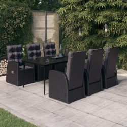vidaXL Juego de comedor de jardín 7 piezas con cojines negro