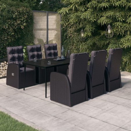 vidaXL Juego de comedor de jardín 7 piezas con cojines negro